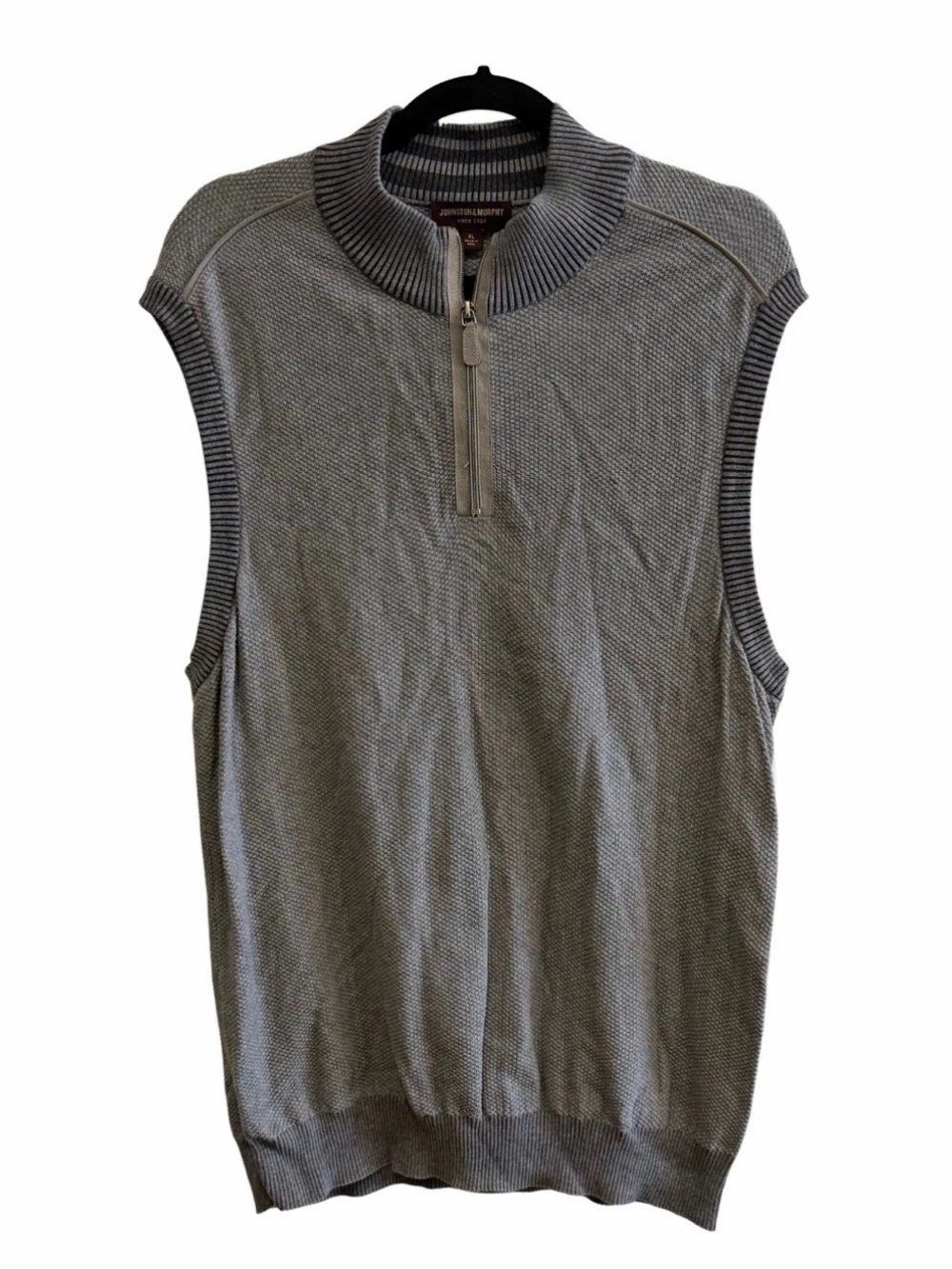 Johnston & Murphy Pima Cotton Gray Half-Zip Knit Vest
